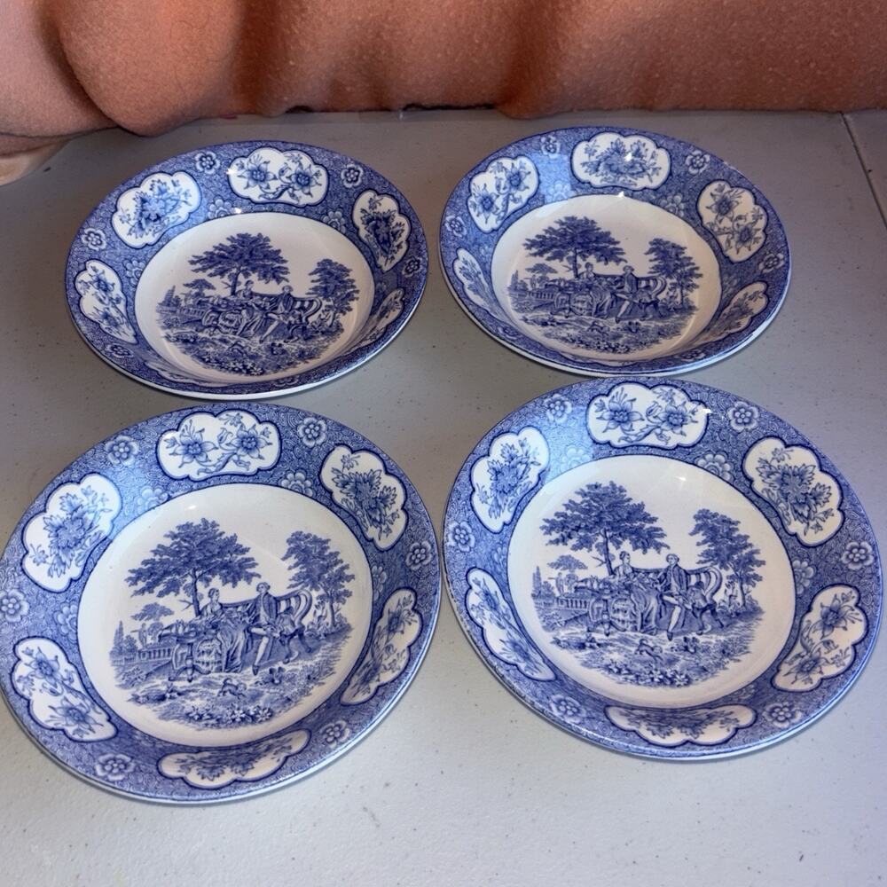 4 Vtg Adams Blue Lawnton Berry Bowls 5 3/4"